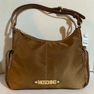 Moschino brown nylon shoulder handbag
